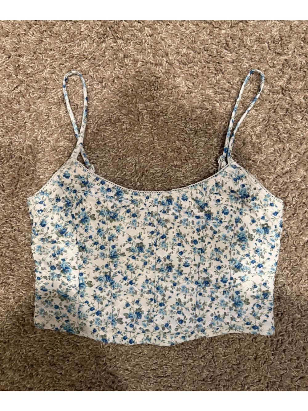 Altar’d State Blue Floral Spaghetti Strap Crop Top